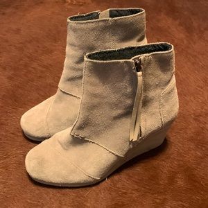 Toms tan suede wedge booties. Size 7.5